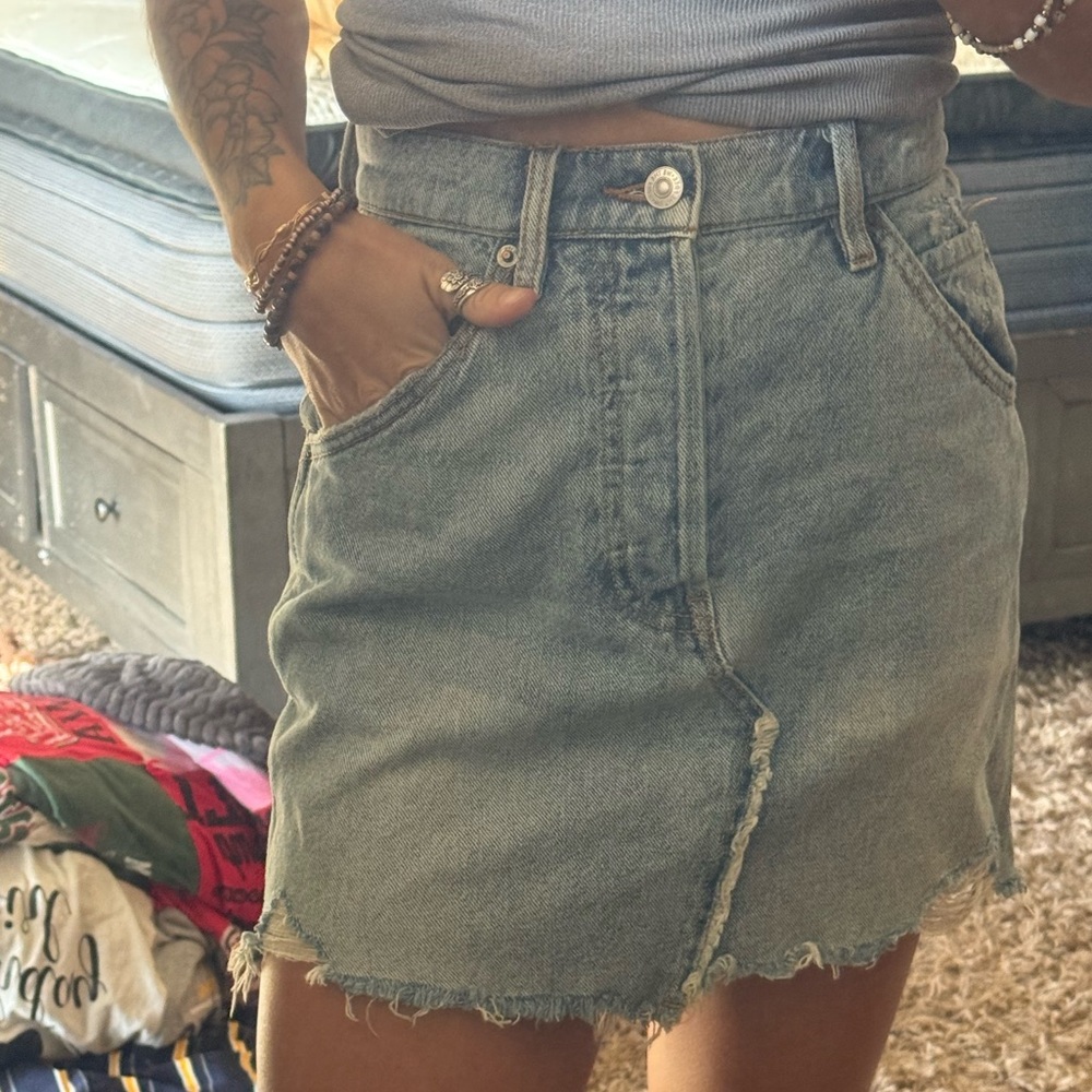 We The Free Light Blue Denim Mini Skirt
